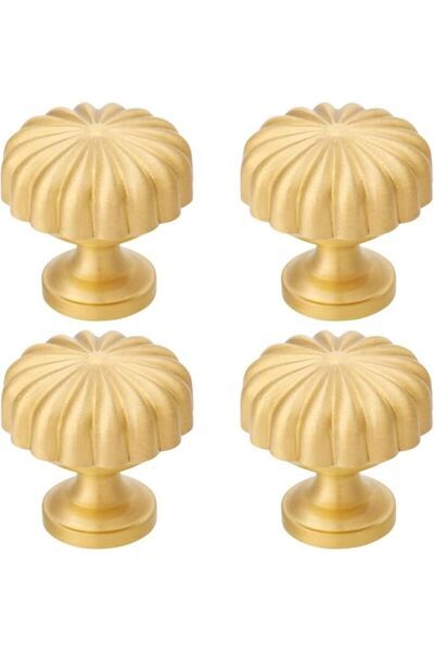 Yelajoy 4-Pack Gold Pumpkin Handle - Zinc Alloy Brushed Brass Cabinet Knobs f...