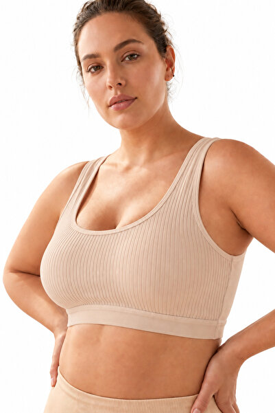 İpeksi Collection Thick Strap Cotton Bustier Bralet with Removable Pads - Sports Half Tank Top