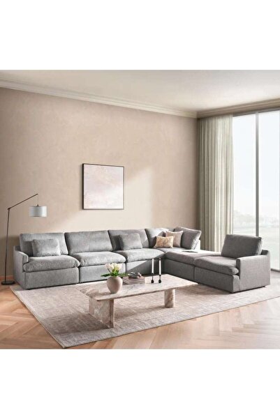 PAN HOME ELDRO CORNER SOFA SET - GREY