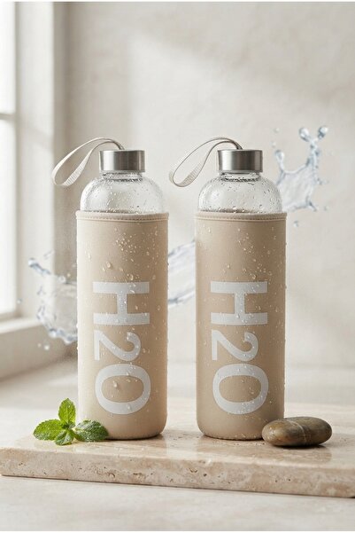 Tohana H2O Sağlıklı Cam Matara 1000 Ml Su Şişesi, Kılıflı 1 Lt Sporcu Suluğu