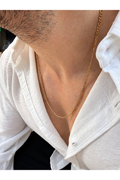 Fjellor Lyrandor Men's Gold Color Stainless Steel Thin Figaro Chain Necklace ...