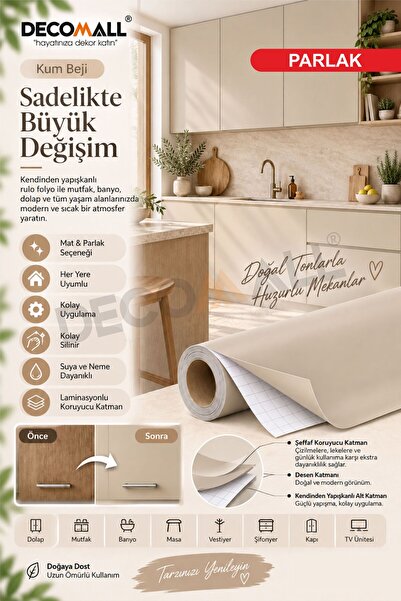 DECOMALL ( Code 364 ) Ekru Renk Kendinden Yapışkanlı Dolap Mobilya Masa Fayan...