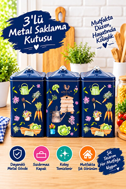 UCR HOME 3'lü Aynı Boy Çay Kahve Bakliyat Deterjan Kedi Köpek Maması Metal Sa...