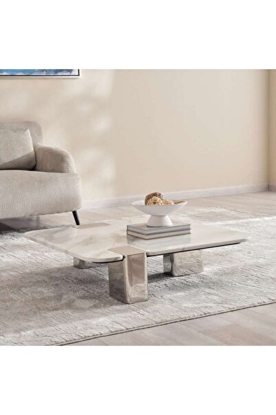 PAN HOME PARKER COFFEE TABLE MARBLE - WHITE GOLD