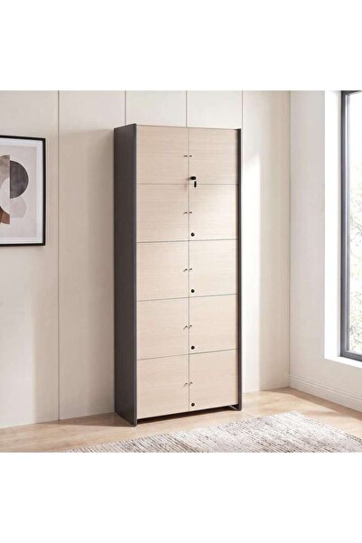 PAN HOME OFFICE CABINET HIGH - DARK GREY & NATURAL