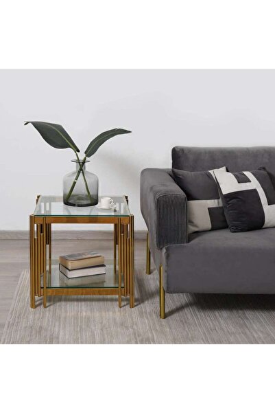 PAN HOME PYRUS END TABLE GLASS - GOLD
