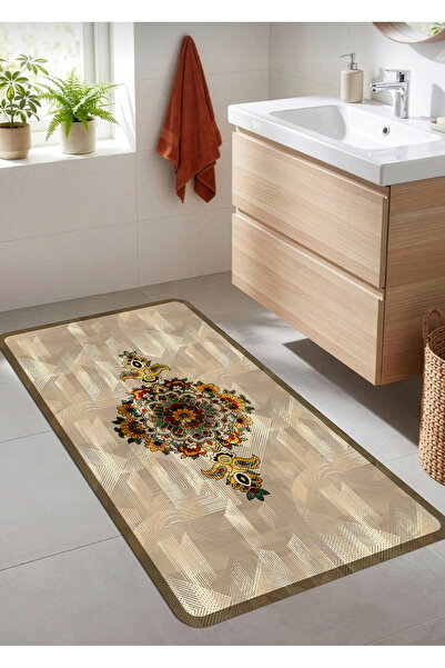 Ardizayn Madalyon Beige, Non-Slip Base 80X120Cm Bath Mat, Bathroom Rug