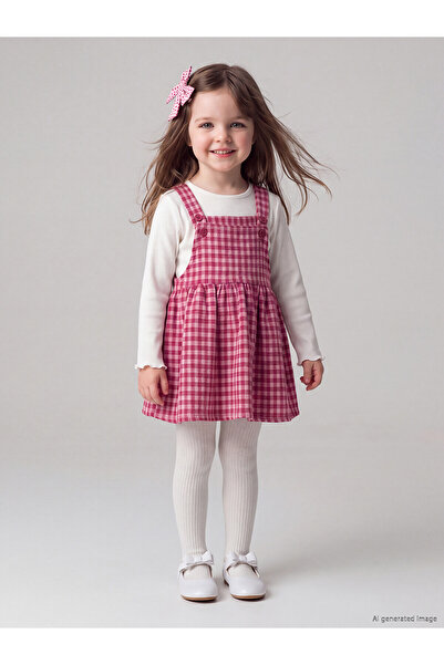 LC Waikiki Nevavm with Difference Lcw Baby Pink Plaid Baby Girl Salopet Dress...