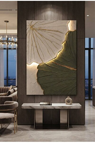 zeyrada Premium Özel Tasarım Modern 3D Efektli Yaprak Kabartma Desenli Dekora...