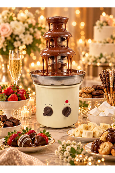 ALSAIF Electric Chocolate Fountain / Chocolate Fondue Machine – Cream/Beige M...