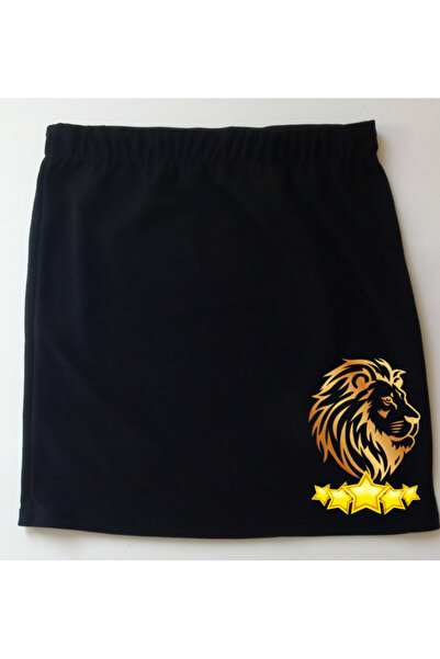 mAddog Black Above-The-Knee Skirt / Lion Silhouette / Denim Texture