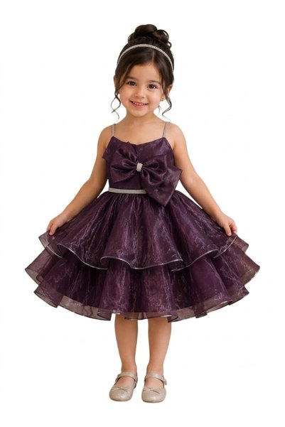 Daddy's Angel Girls Party Dress with Bow Rhinestone Princess Organza Birthday Dress for Toddler Girls Puffy Layered Special Occasion Dress Wedding