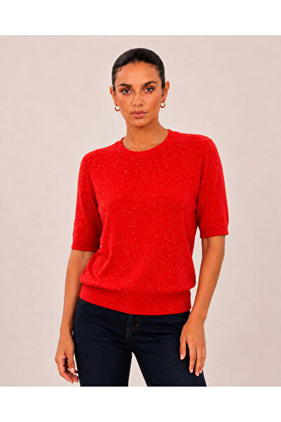 Okçu Triko Women's Crew Neck Three Quarter Sleeve Glittery Knit Sweater 27K12...