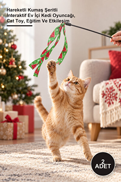 Yenilig 2 Pieces of Christmas-Themed Cat Play Rods – Interactive Indoor Cat T...