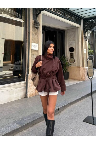 OZD Active Kadın Oversize Kemerli Süet Ceket