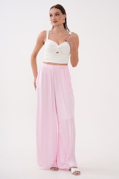 Noravelle Women's Elastic Waist Satin Wide-Leg Draped Trousers