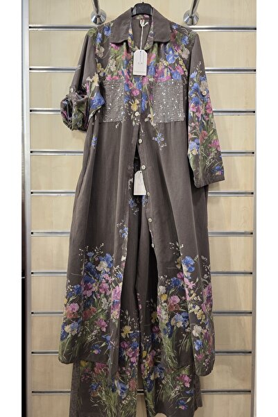Park Moda Italian Velvet Dress and Trousers Set with Thin Ribbed Pattern