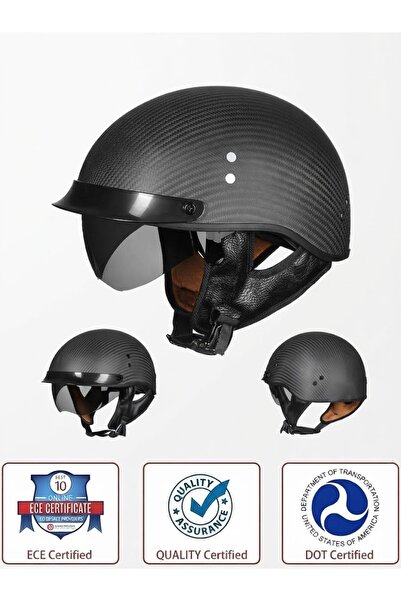 ARDSU Yarım Kask Açık Yüz Motosiklet Kaskı Vintage Jet Kaskı Karbon Fiber Çar...