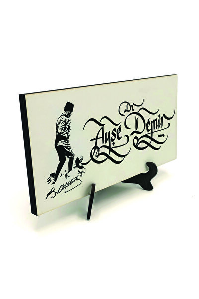 Sadrazam Ataturk Silhouette Printed Wooden Tabletop Stand 10X20 2K-Ata1