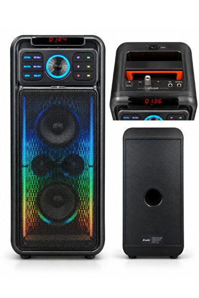 Boomboxtr BTS-2245 80W RGB Işıklı Bluetooth Karaoke Hoparlör Kablosuz Mikrofo...