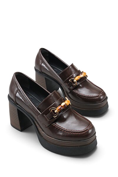 Riccon Vesper Luce Kadın Topuklu Loafer 0012593 Kahverengi Rustik
