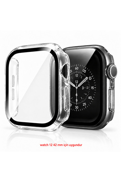 Alan Tech Apple Watch Series 12 42mm Uyumlu Tam Kaplama Ekran Koruyucu Kılıf ...