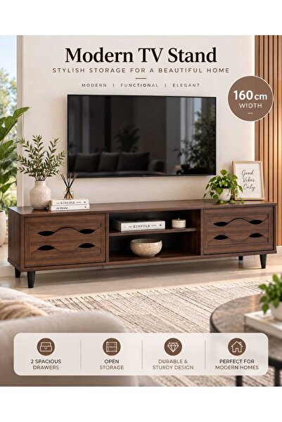 TrentonGCC Modern 160cm TV Stand with 2 Drawers & Open Storage – Stylish Wood...
