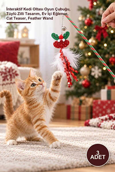 Yenilig 3 Pieces Christmas-Themed Bell Cat Fishing Rod – Interactive Cat Fish...