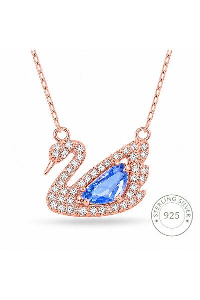 AKSELSİLVER Pembe Zirkon Taşlı Kuğu Kolye | 925 Ayar Gümüş Kolye- Gümüş Kuğu ...