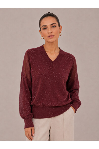 Okçu Triko Women's V-Neck Balloon Sleeve Knitwear Sweater 27K12313-30