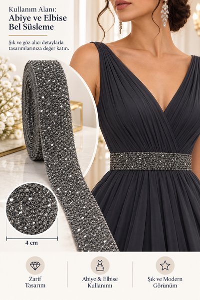 kubbe tekstil aksesuar Sticky Stone Strip 4 cm – 1 Roll 4.5 Meters |   Evening Dress Waist Decoration Crystal Strip**