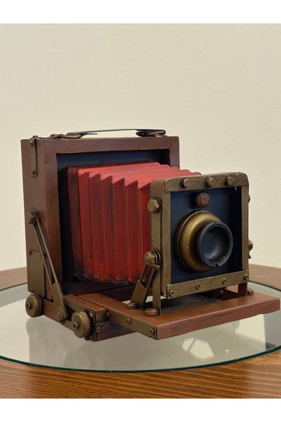 NOSTALJİK METAL KÖRÜKLÜ FOTOĞRAF MAKİNESİ MAKET VİNTAGE DEKORATİF ANTİKA GÖRÜNÜMLÜ KAMERA BİBLO OBJE
