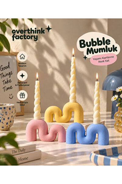 Overthink Factory Bubble Mumluk Seti – 3’lü Renkli Dekoratif Şamdan, Modern &...