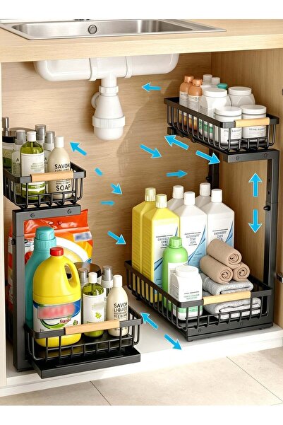 Generic Under Sink Organizer, 2-Tier Pull-Out Under Cabinet Storage Rack, Adj...