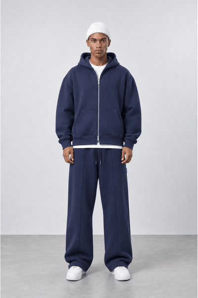 Respire Men's Basic Panda Oversize Zip Navy Blue