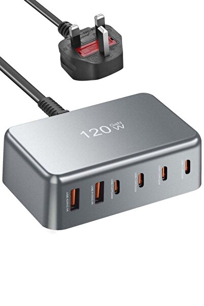infino محطة شحن سريع USB-C بقوة 120 واط - شاحن حائط GaN بـ 6 منافذ (4 منافذ U...