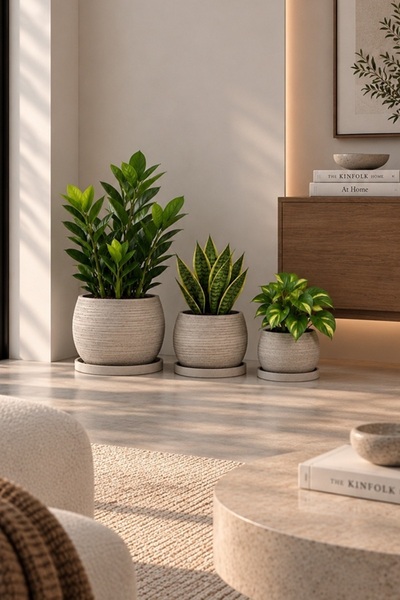 VASODEK Dekoratif Beton Saksı V-130 - 3'LÜ-AÇİK GRİ