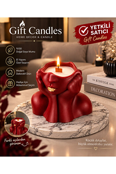 GiftCandle Kadın Yüz Figürlü Dekoratif El Yapımı Soya Mum – Modern Tasarım He...