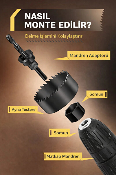 k karaaliler 6 Parça Profesyonel Panç Seti Buat Açma Ahşap Kartonpiyer Sunta Alçıpan Delici Testere Seti