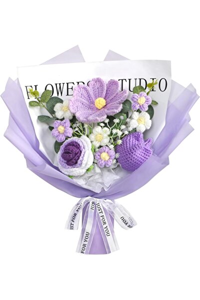 OEM Buchet de flori croșetate pentru femei, flori croșetate lucrate manual |   Trandafiri și lalele croșetate, Buchet de trandafiri croșetați, Flori artificiale mov pentru absolvire, aniversare și Ziua Mamei