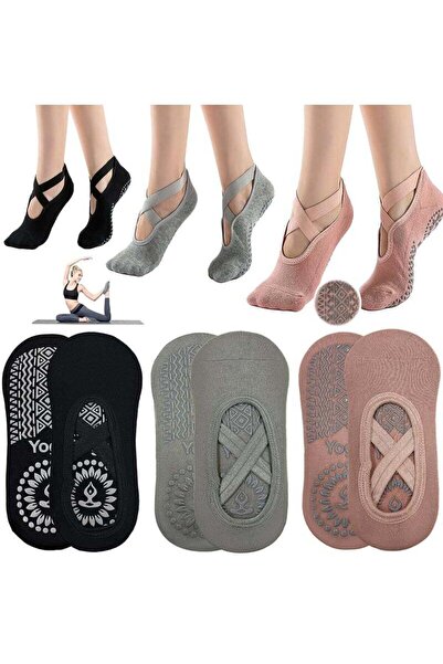 YAKITER Yoga Socks Non-Slip Cotton, 3-Pair – Barre, Ballet & Dance Socks (Pin...