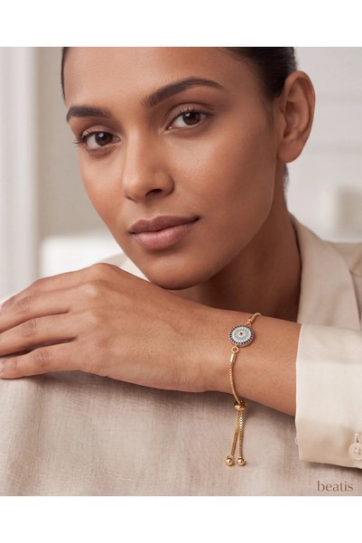 Beatis Gold Color Evil Eye Bead Zircon Stone Adjustable Women's Bracelet