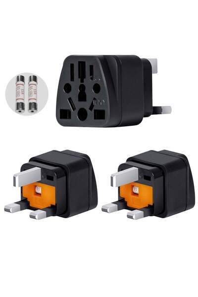 infino World to UK Travel Adapter (3-Pack, Black) - Universal 3-Prong Power C...
