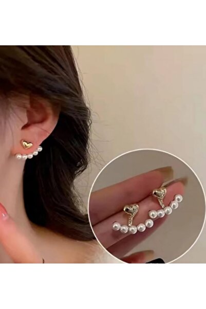 Lunarie Xuping Gold Heart Pearl Ear Jacket Climber Earrings - Modern Non-Tarn...