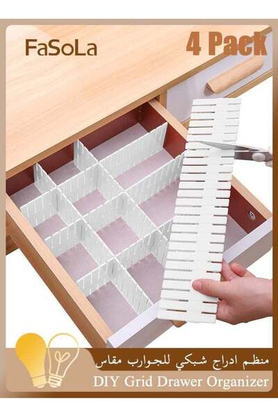 GENERAL Fasola 14.5 in DIY Grid Drawer Organizer for Socks, 4PC Adjustable Pl...