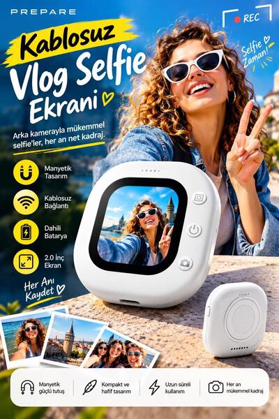 PREPARE Manyetik Arka Kamera Selfie Ekranı 2.0 İnç Kablosuz Mini Vlog Monitör...