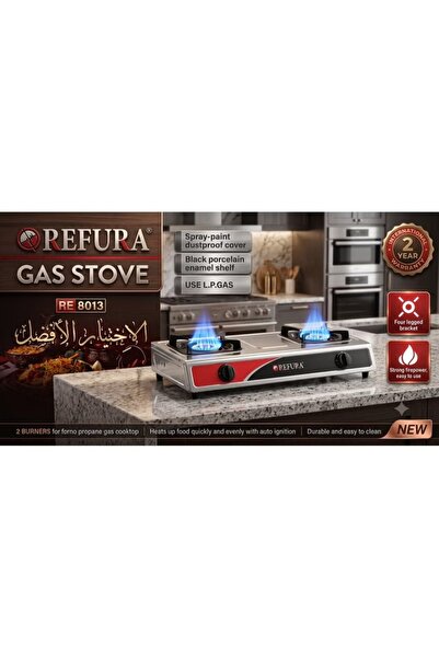 REFURA Two Gas Burner Stove | Stainless Steel | Silver | Auto Ignition RE-8013N
