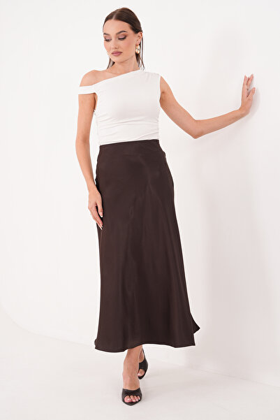 Noravelle Women's Midi Length Skirt with Elastic Waist and Side Zipper