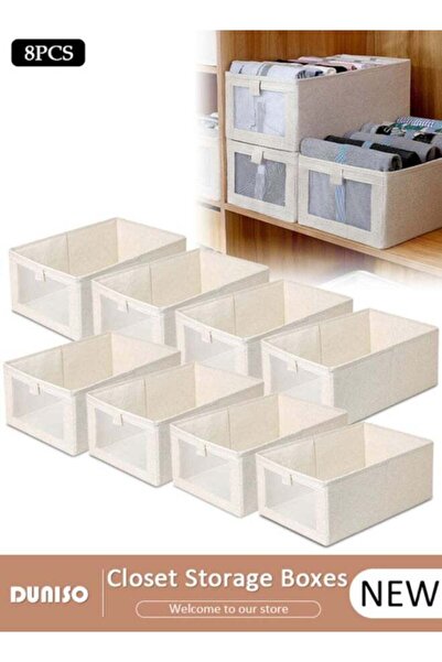 DUNISO 8 Pieces Foldable Closet Storage Organizer Washable Closet Storage Box...