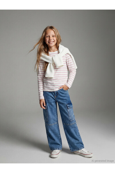 LC Waikiki Two Mt Shop Quality Lcw Kids Blue Wideleg Girls' Jean Pants